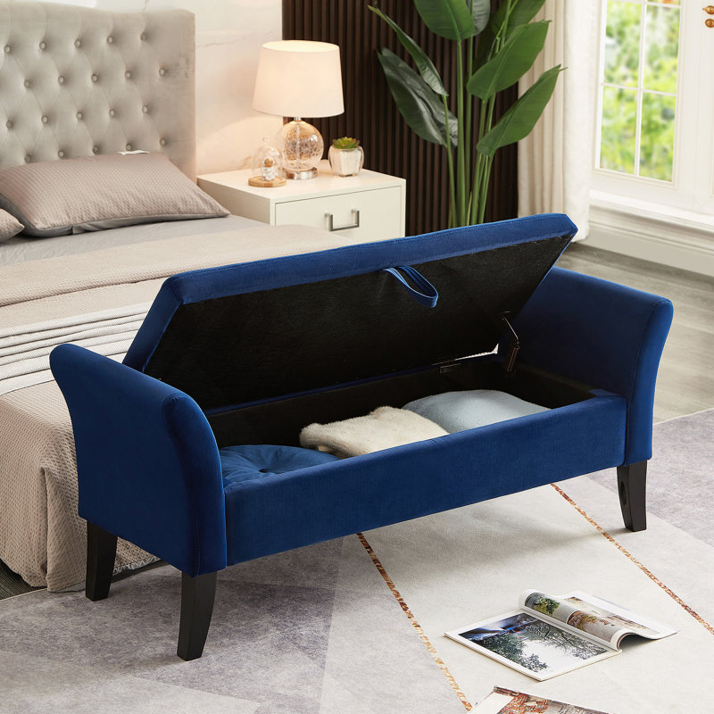 Banc de lit avec velours de rangement, Marine