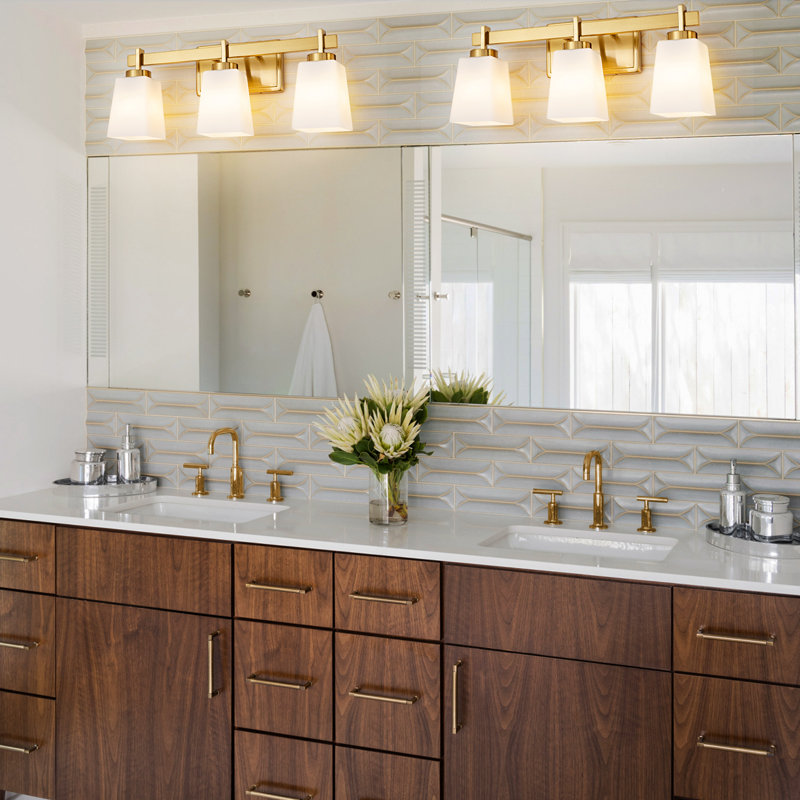 ETL Certificated Vanity Light with Milk Glass Shades, Modern Bathroom Light Fixture, 3, Brushed Gold