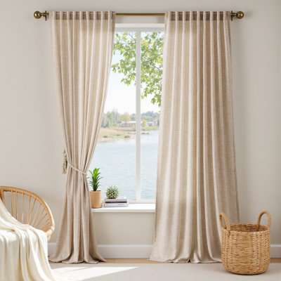 Linen blend Semi Sheer Curtains Rod Pocket Back Tab solid color Drapes（set of 2）