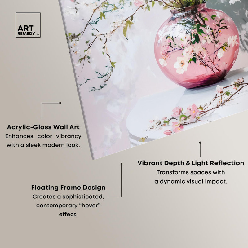 «Pink Glass Vase I», impression acrylique par Art Remedy, H 30 po x l 20 po