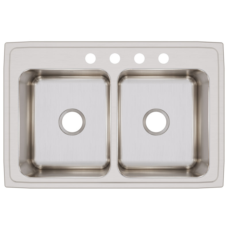 Lustertone 33" L x 22" W Double Basin Drop-In Kitchen Sink, 4 hole