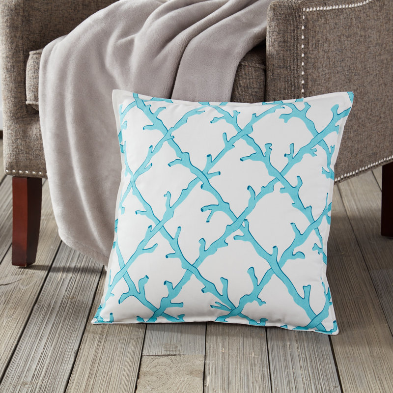  Lattice Cotton Canvas Throw Pillow, Turquoise