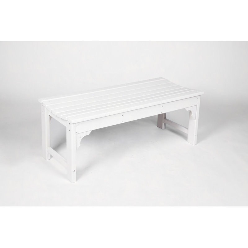 Backless HDPE Adirondack Bench With Wood Texture, Poly Lumber Seat For Patio, Backyard, Balcony, All Weather Resistant With UV Protection
