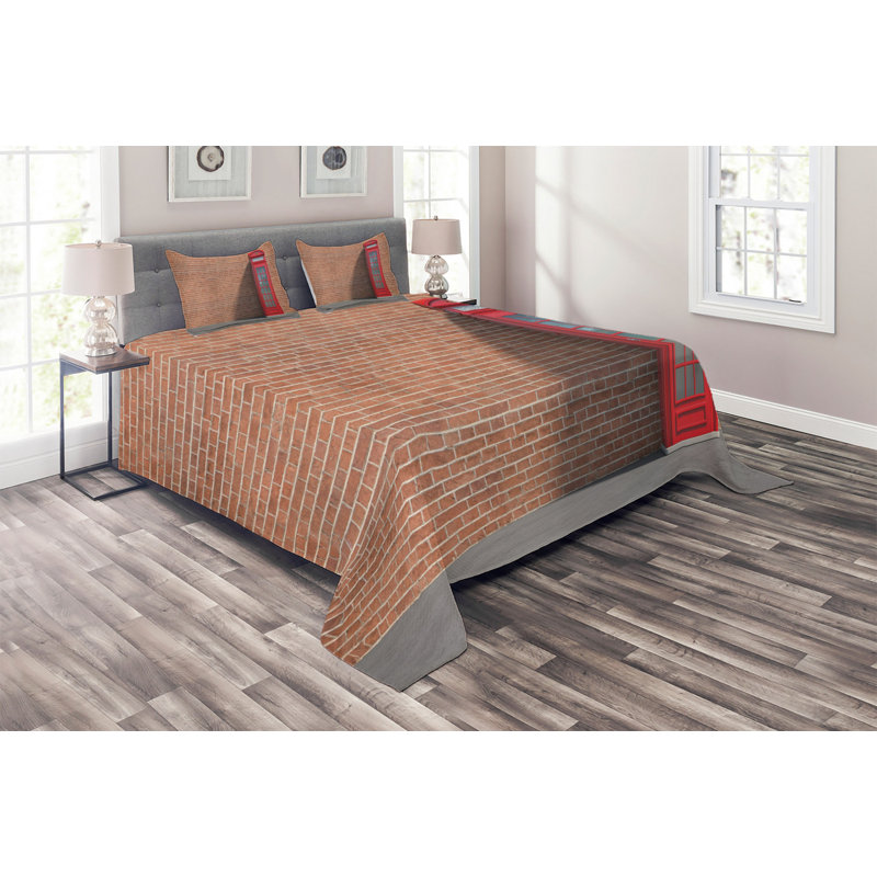 Phone Booth Rustic Polyester Geometric Shapes Coverlet, King Bedspread + 2 Shams