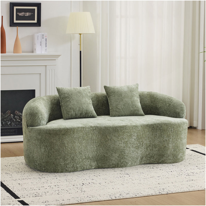 Canapé courbé vert avec accoudoir rond, canapé à compression avec 2 coussins, canapé pour petit espace, salon, chambre à coucher, sans assemblage