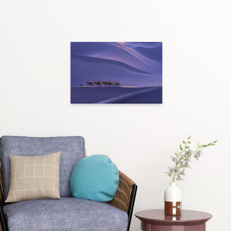 " Purple Desert Caravan Peaceful Serene Tranquil Violet Landscape Nature Wall Art Print " by Cai Ning, H 16 po x l 24 po