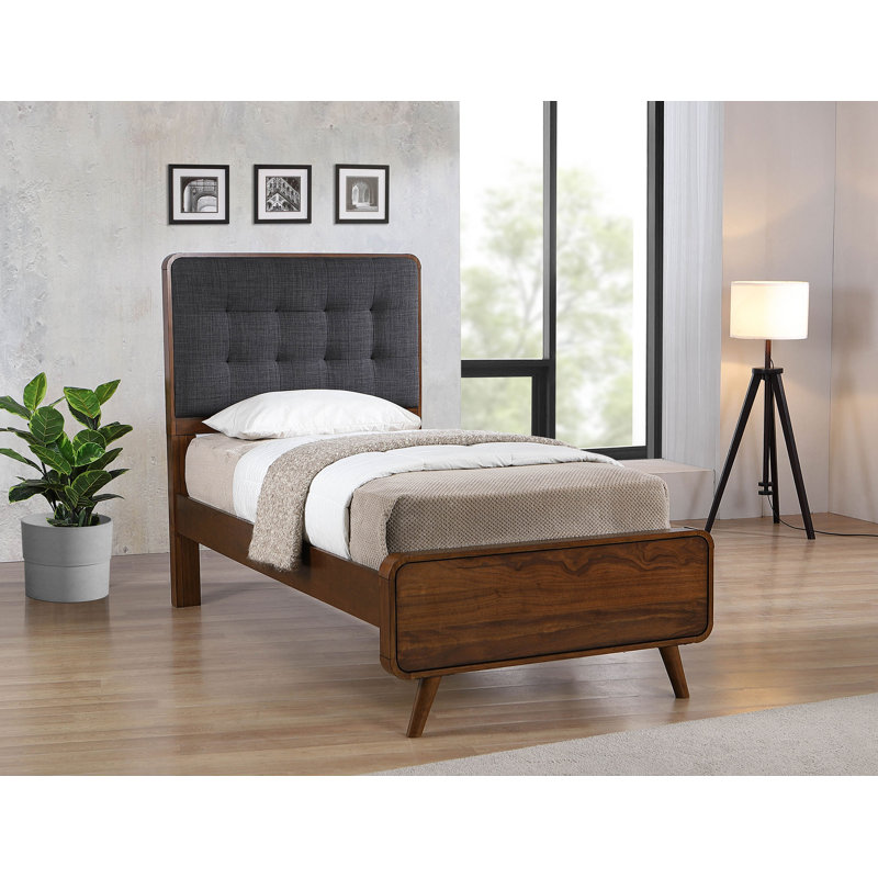 Lit plateforme Bilal, Noyer foncé / gris foncé, Twin