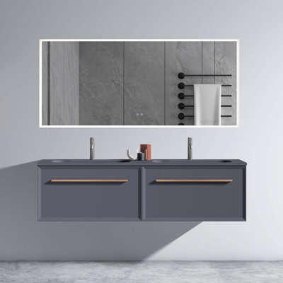 Modern Wall Mounted Bathroom Vanity With Automatic LED Drawer Light & Integrated Surface Sink 16.45" H x 59.05" W x 18.11" D
