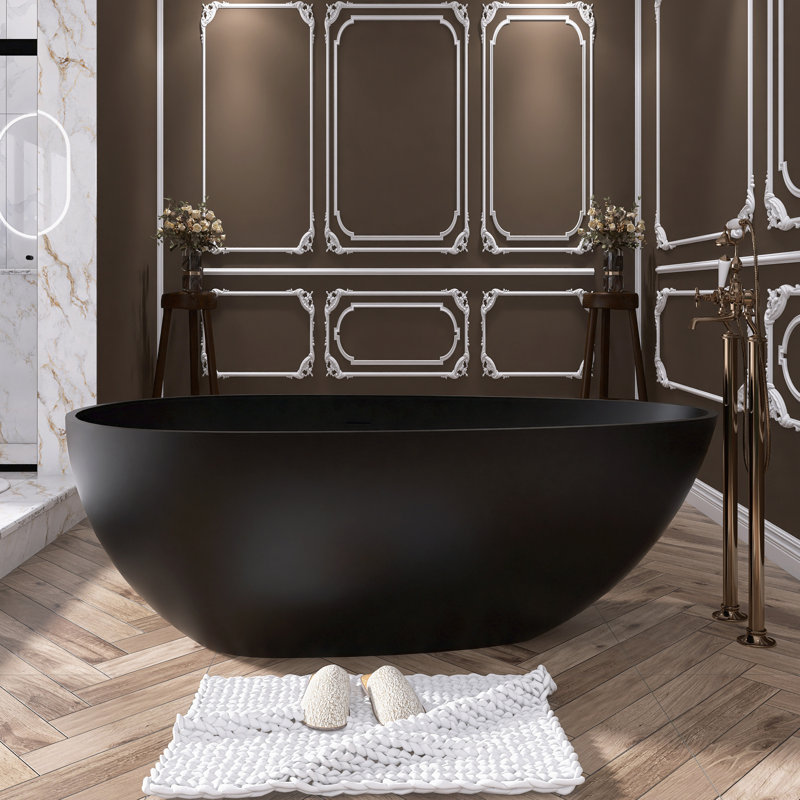 67 po X 34 po Baignoire de trempage autoportante à surface solide, Noir