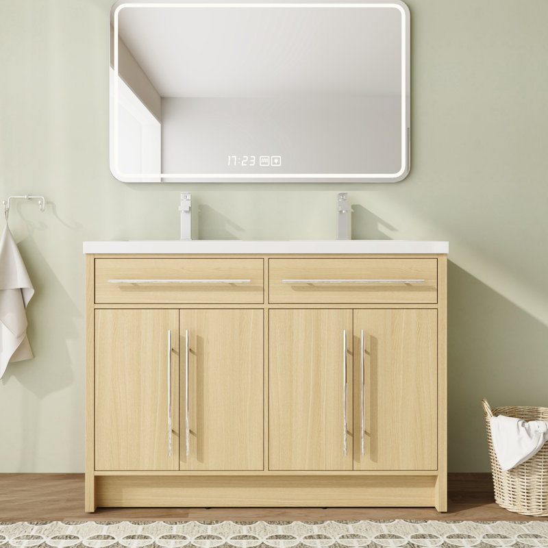 Meuble-lavabo double autoportant 48 po avec plateau en résine et portes à fermeture en douceur 48 po, 48"