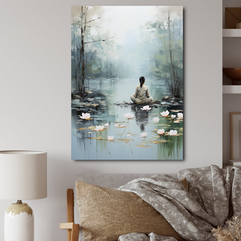 «Grey Green Meditation Meditation Moments», reproduction d'art mural, H 20 po x l 12 po x P 1 po, Toile tendue