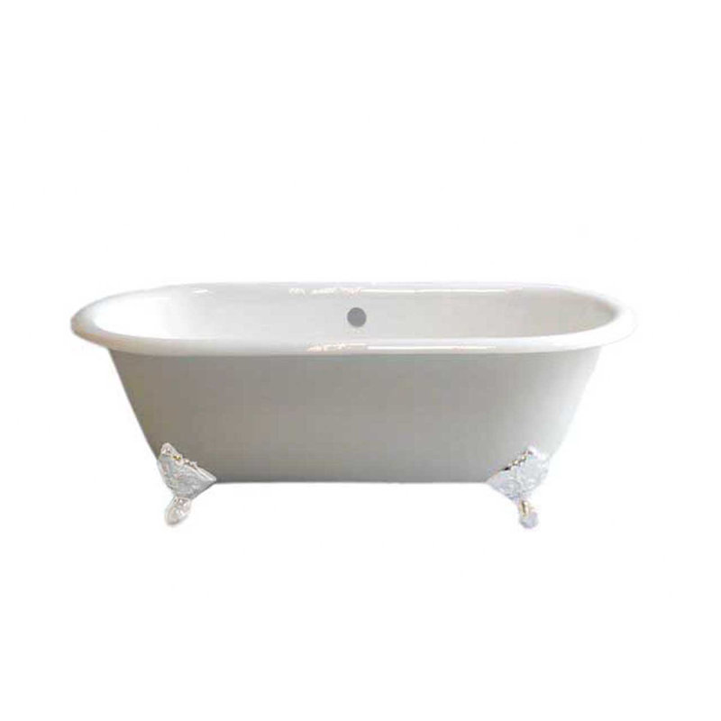 The Mendocino 5' Cast Iron Double Ended Clawfoot Soaking Tub and 7-Inch Faucet Holes Strom Living, White, No Holes