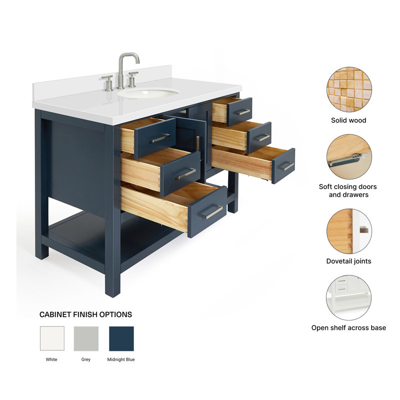 Magnolia Bath Vanity Rectangular Basin S049SWQ, Oval, Midnight Blue, Pure White Quartz