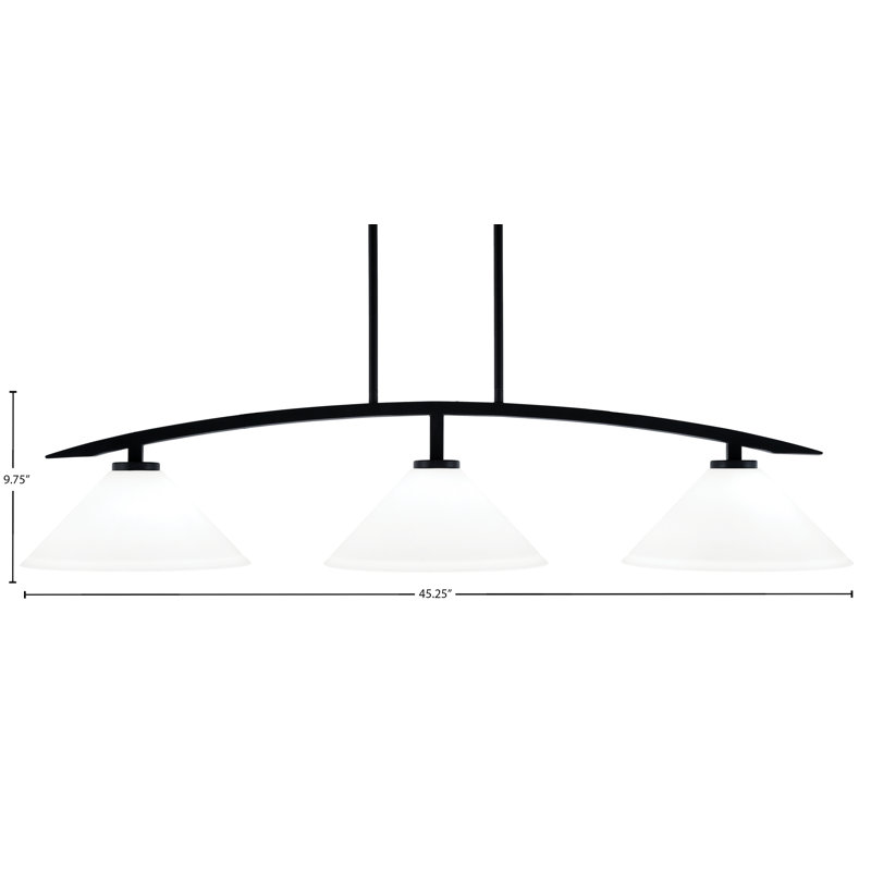 Luminaire pour îlot de cuisine 3 lumières kurve au fini noir mat avec verre mousseline blanc 10 po