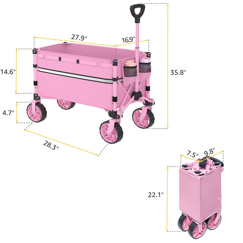 Chariot utilitaire pliable avec roulettes, Rose