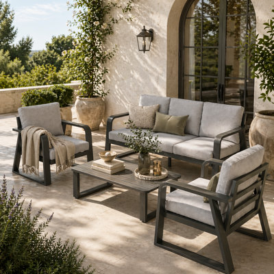 5-Person Aluminum Patio Conversation Set with Sofa, Chairs, Coffee Table and Cushions