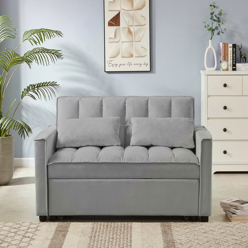 Canapé-lit moderne en velours gris avec dossier réglable et pieds de 7 cm pour une assise et un sommeil confortables, Gris