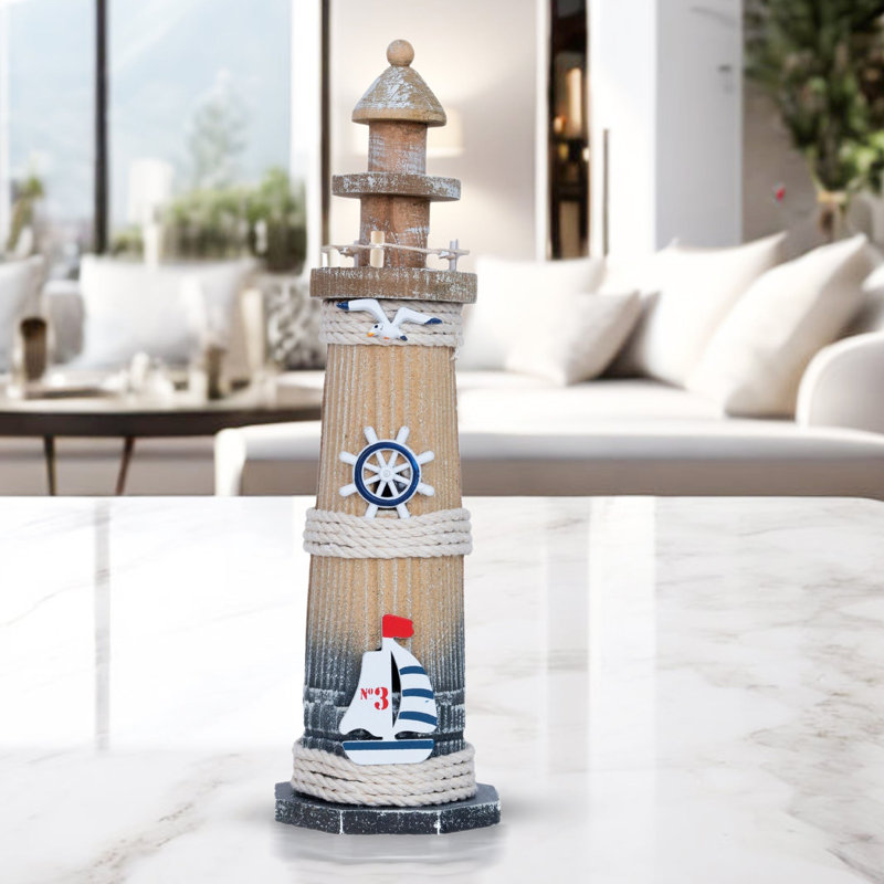 Folse miniature de phare en bois brun rustique - charme nautique