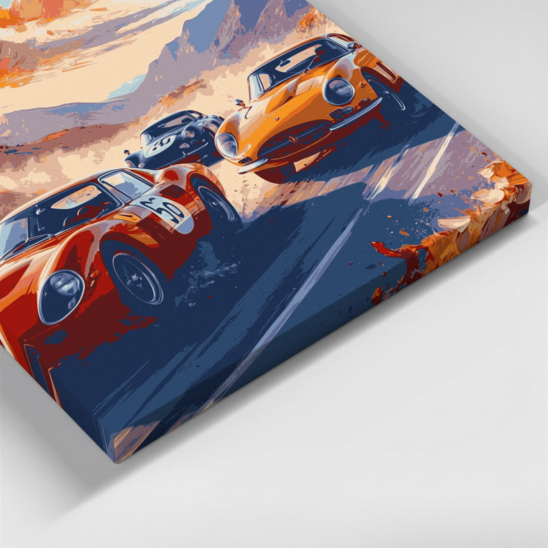 Art sur toile brun, Transport, voitures de sport européennes classiques, H 16 po x l 20 po