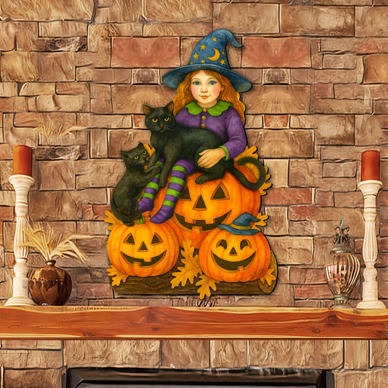 Porte-sorcière d'Halloween avec chats noirs