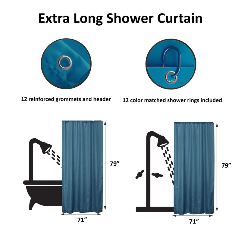 Rideau de douche en polyester de couleur unie avec crochets assortis, Bleu de Tahiti