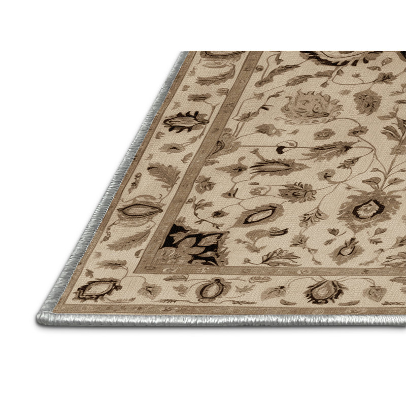 Machine Washable Tabriz Beige Area Rug, Square 3'