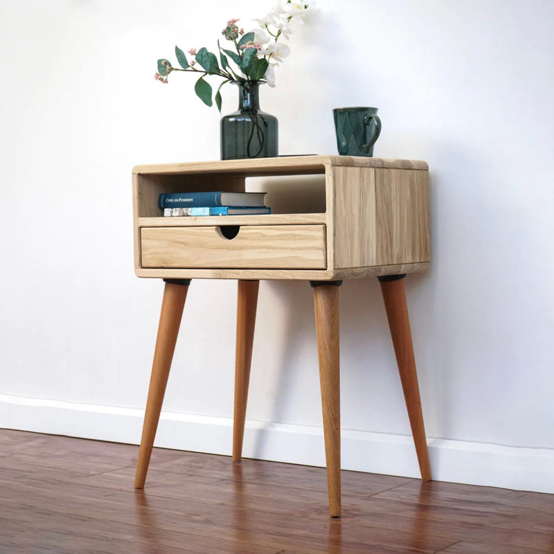 Perrinton 46cm W Solid Wood Bedside Table, Natural/Brown