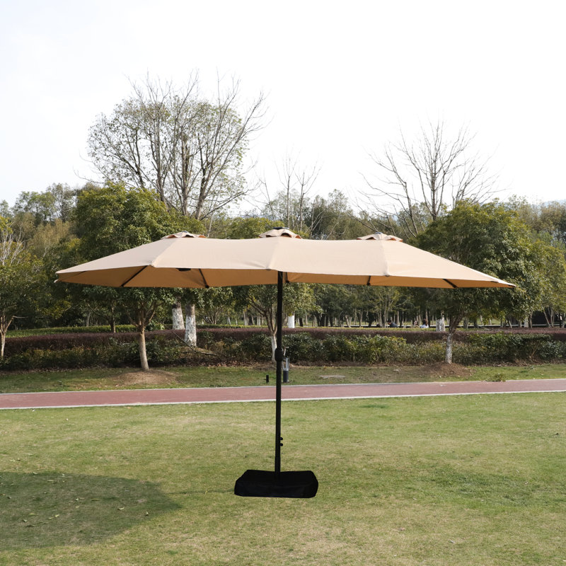 Double parasol avec grand abat-jour pour plage - tissu de cour arrière taupe 15 pi