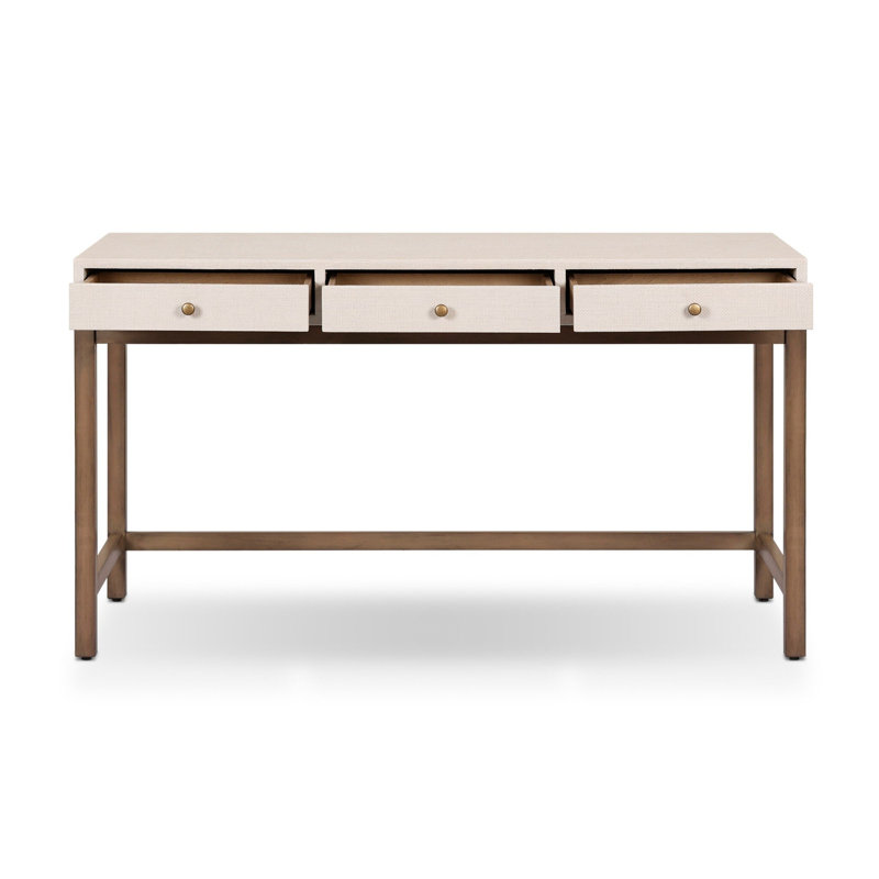 Fiona Solid Wood Writing Desk, Ivory Painted Raffia