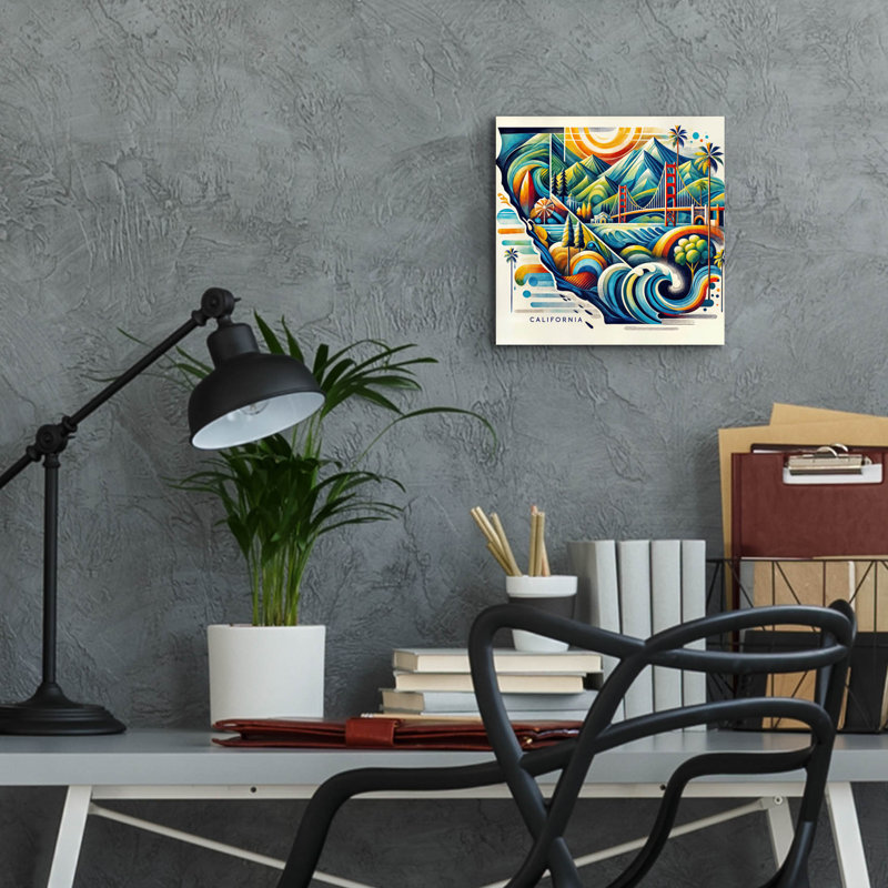 «California Abstract» par Rey Klimt, art mural en verre acrylique, H 12 po x l 12 po x P 0,13 po