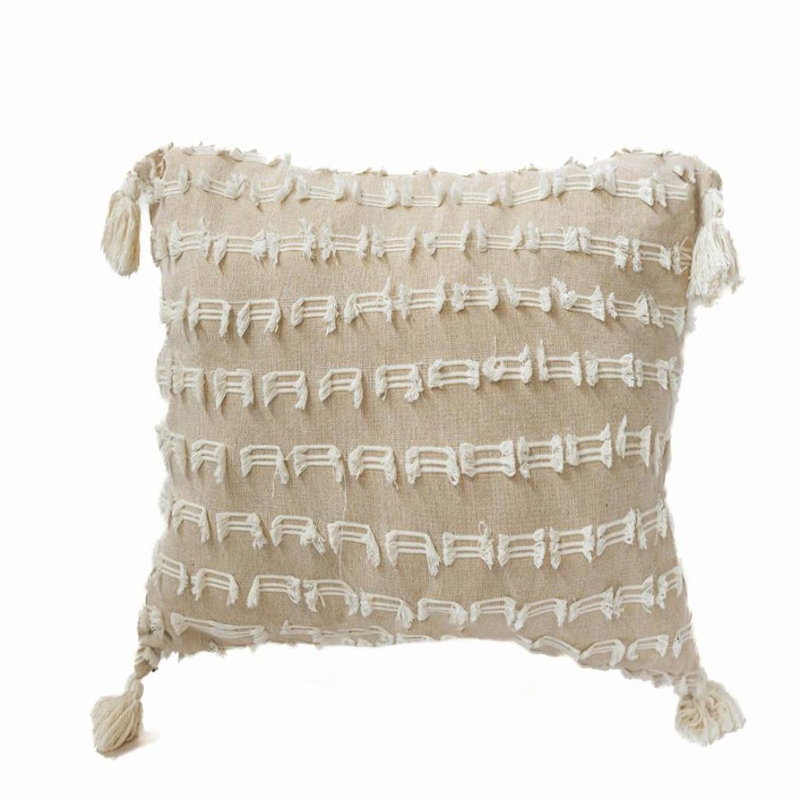 Coussin avec pampilles, Brun/crème, Carrée, H 18 po x l 18 po