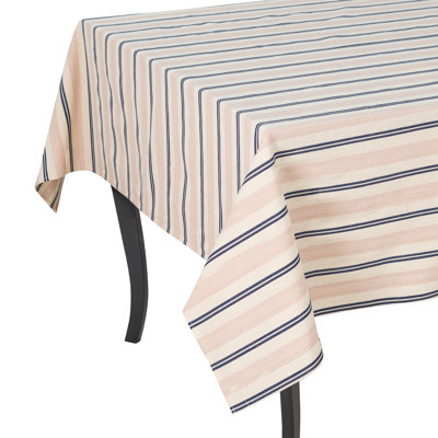 French Home 71" X 95" Cream, Blue, And Pink Striped Tablecloth