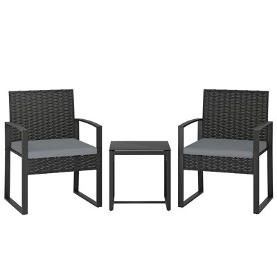 Outsunny 3 Piece PE Rattan Bistro Set for 2 with Cushions