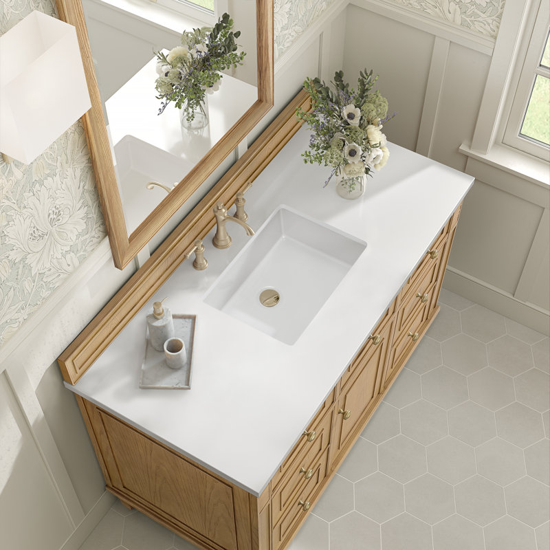 Lorelai 48'' W Single Vanity, Light Natural Oak, White Zeus Quartz, 8" Widespread