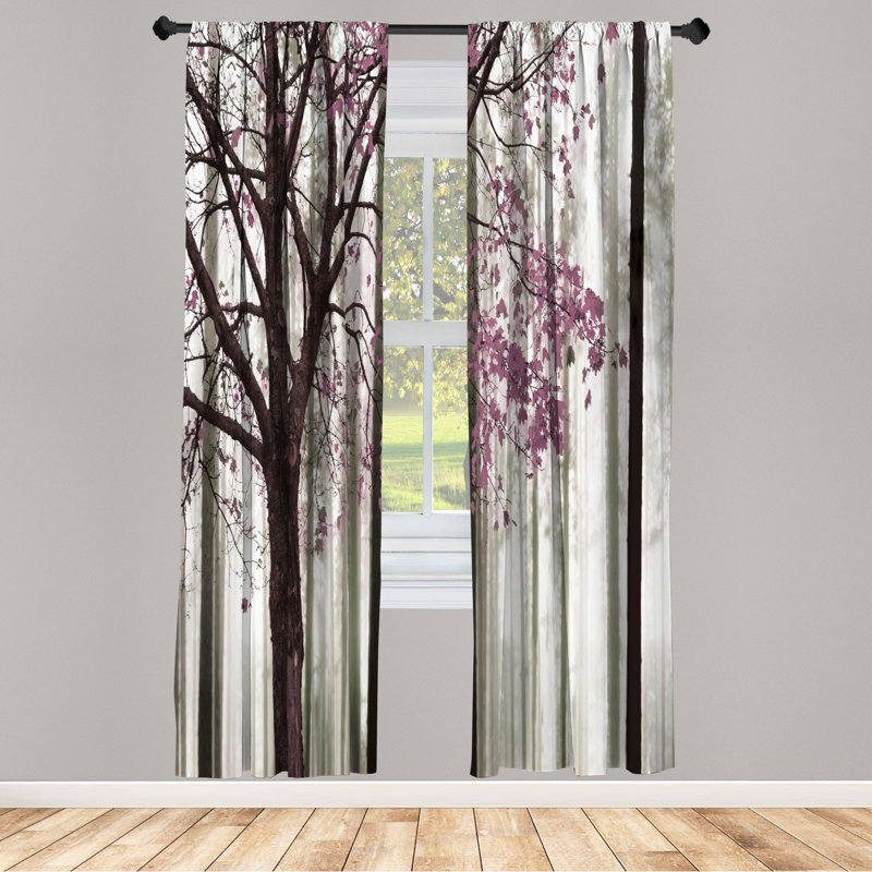 Microfiber Floral Semi-Sheer Rod Pocket Curtain Panels, 28" W x 95" L, Pink