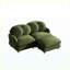 Canapé confortable 3 places en chenille, avec assise profonde, 4 coussins décoratifs, pouf amovible et structure en bois massif. Parfait pour le salon ou la chambre. Couleur : vert.