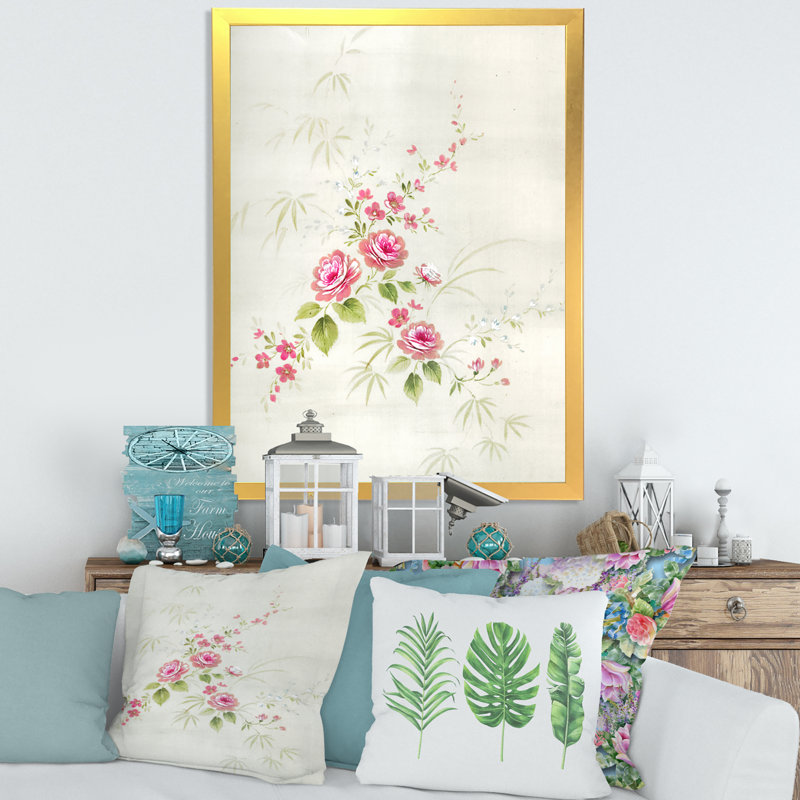 Dessin rétro de fleurs II - reproduction d'art sur toile, H 40 po x l 30 po x 1,5 po, Doré