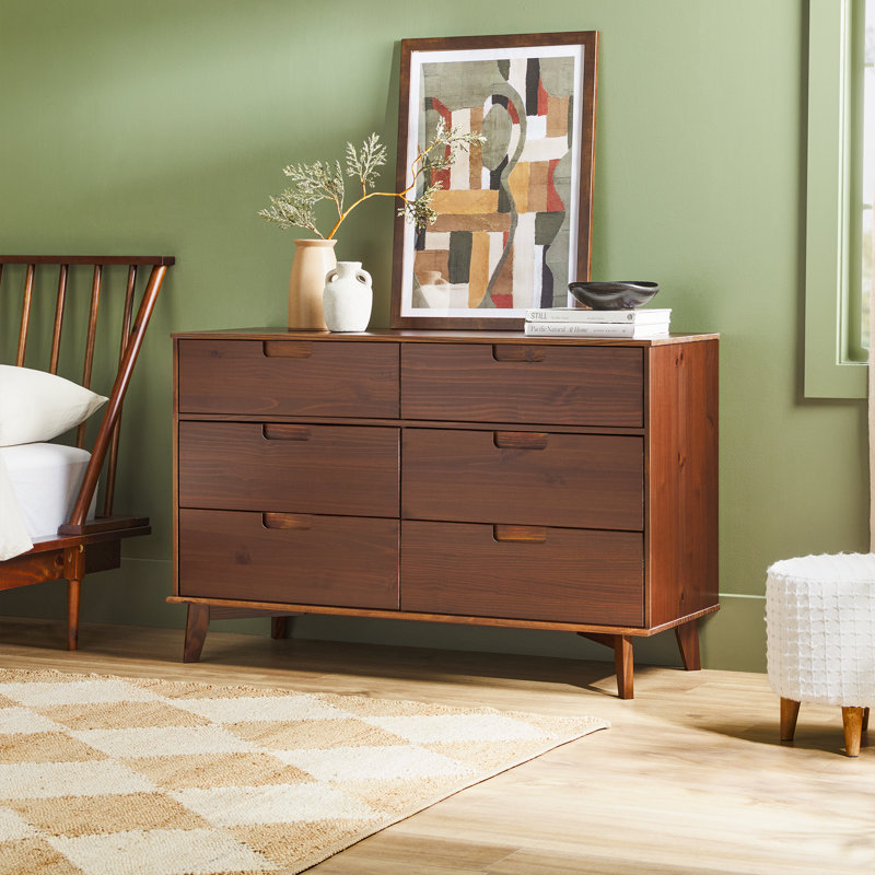 Yarber 6 Drawer Solid Wood Double Dresser - Walnut
