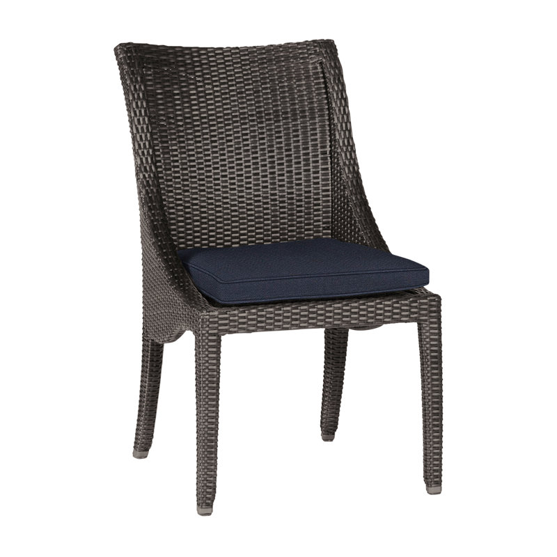 Athena Patio Dining Side Chair with Cushion, Black Walnut, Linen Navy, Welt
