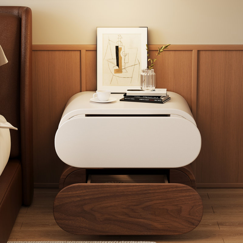 Modern Curved Nightstand With 2 Smooth-Glide Drawers & Motion Sensor Light, 1