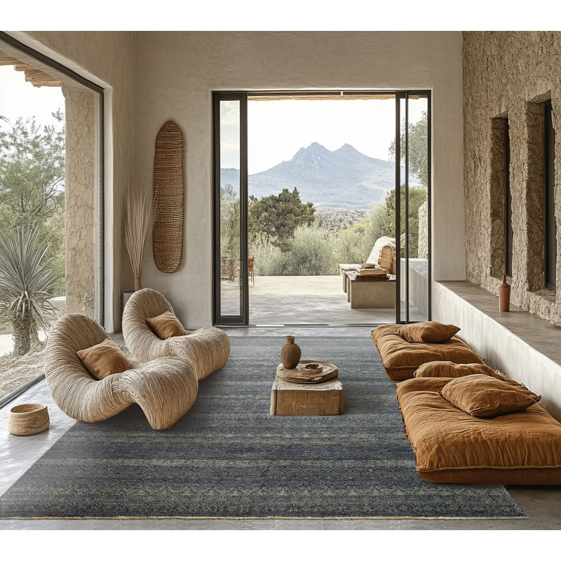 8x10 Hand Knotted Wool Blue Peshawar Transitional Textured Rug