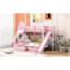 Lit superposé de style rose Twintwin, 2 tiroirs, 3 tablettes, glissoire, bois de pin massif et grande capacité de poids, idéal pour la rénovation de la chambre à coucher-130481031-130481034