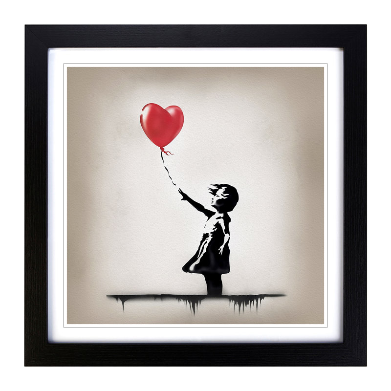 Banksy Girl with Balloon Cubism - Framed Print, Black