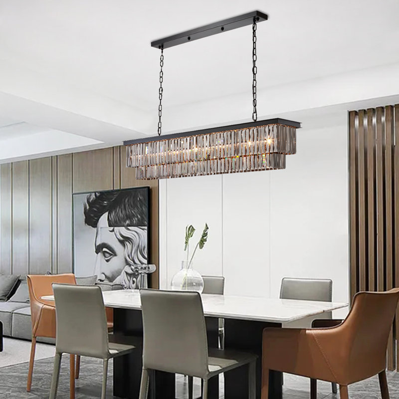 7-Lights Dimmable Tiered Rectangle Chandelier With Crystal Accents, 8