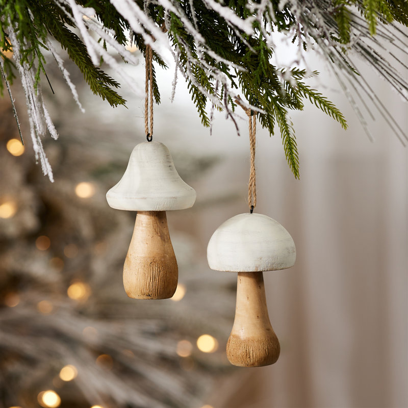 Ensemble de 4 décorations en bois champignon