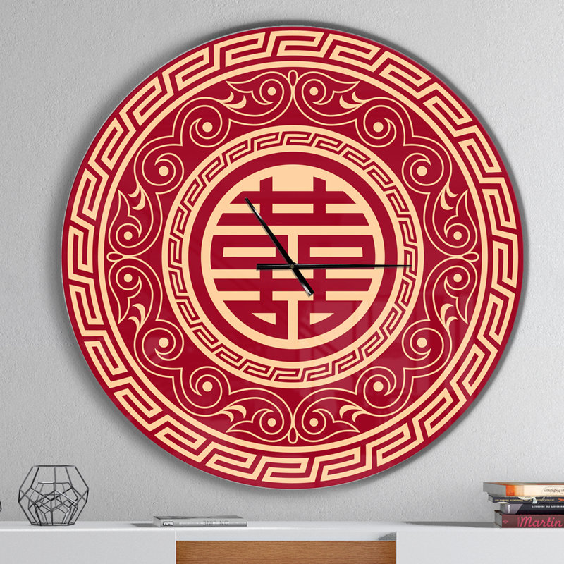 Double Happiness Asian Décoration - Horloge murale moderne, Surdimensionné