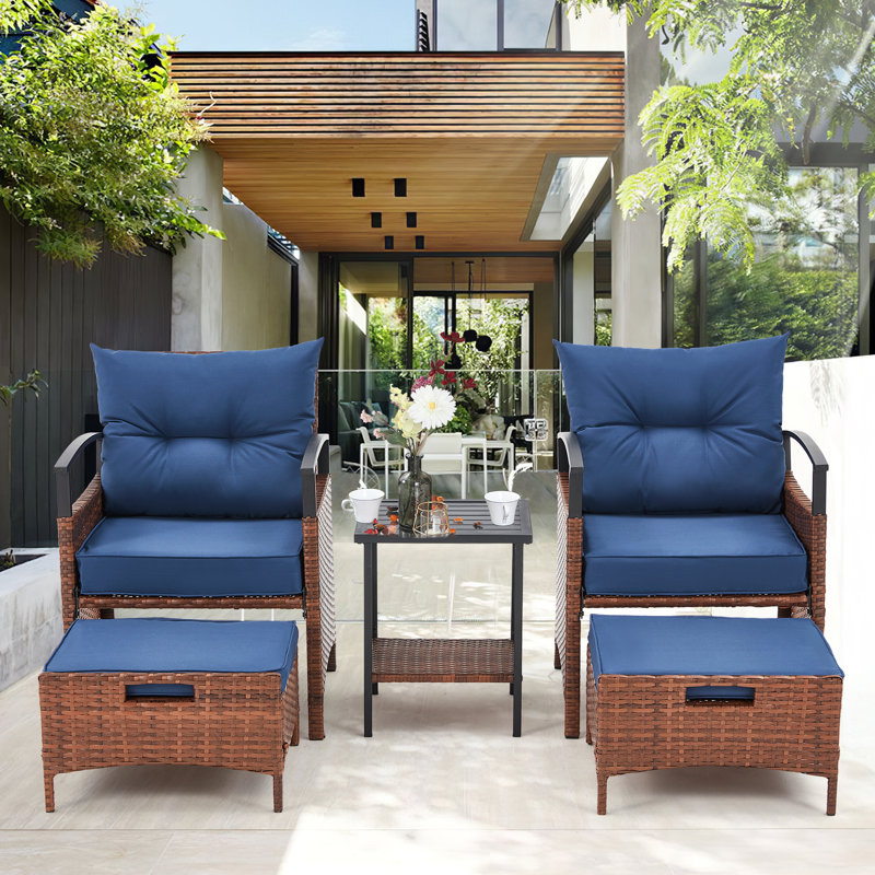 Rashaan 2 - Person Patio Conversation Set with Cushions, Blue