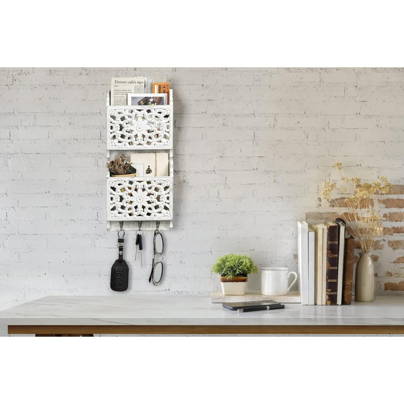 Wood Metal Wall Organizer with Mail Storage