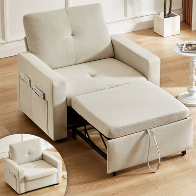 Sleeper Sofa Chair Bed,3-In-1 Convertible Modern Linen Fabric Futon Sofa Bed Pull Out Couch Bed With Side Pockets For Living Room Apartment Small Spac by Ebern Designs