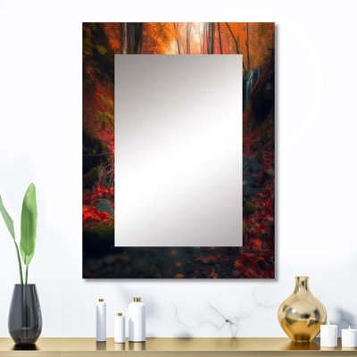 «Waterfall In Fall Forest I», miroir mural unique, impression sur métal